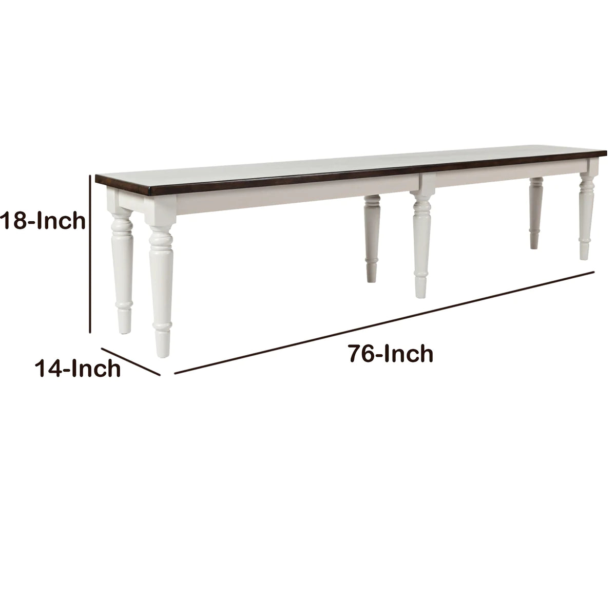 Wooden Armless Bench With Turned Feet, Dark Brown & Light Gray - BM183998
