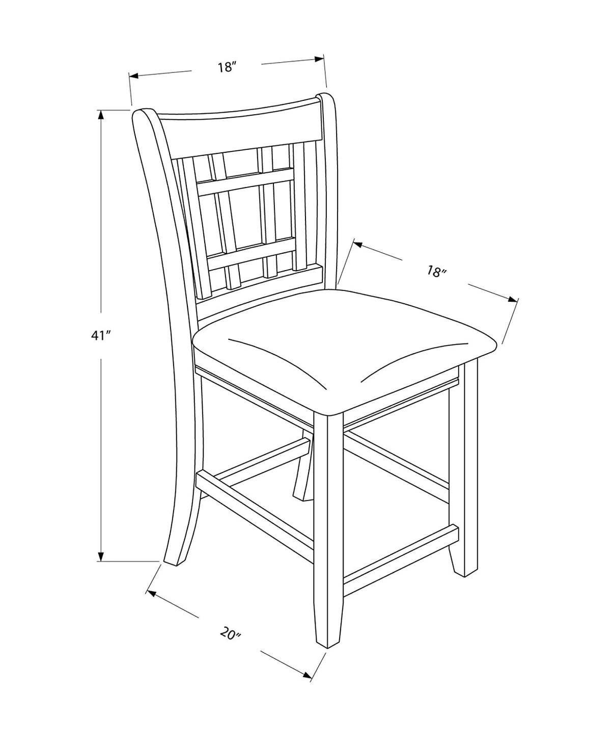 Lattice Back 24" Wooden Counter Height Chair With Leatherette Seat, Set Of 2, Brown And Black