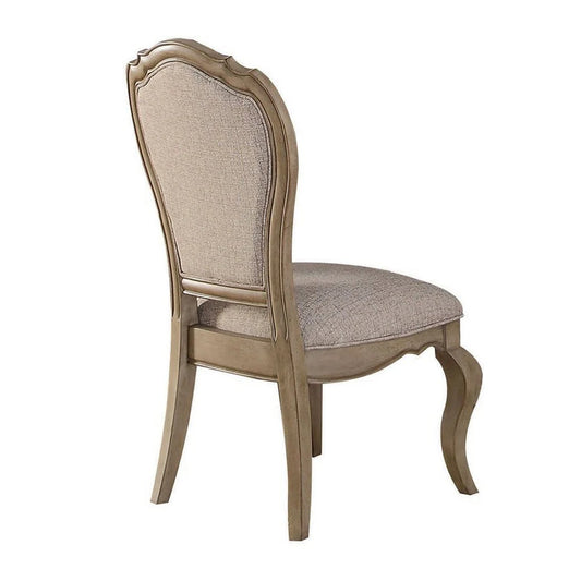 Fabric Upholstered Side Chair With Button Tufting Back, Beige And Gray, Set Of Two - BM191313