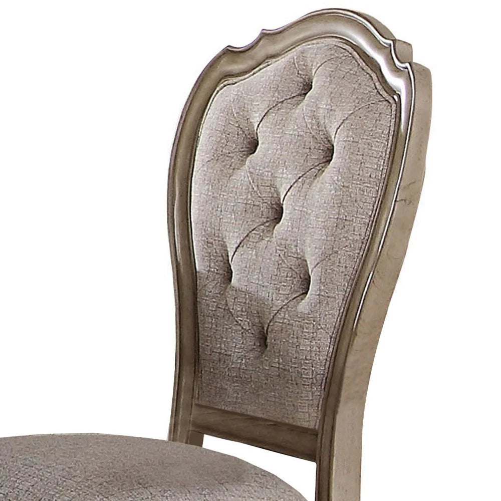 Fabric Upholstered Side Chair With Button Tufting Back, Beige And Gray, Set Of Two - BM191313