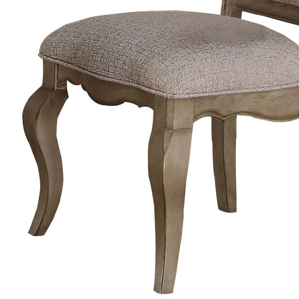 Fabric Upholstered Side Chair With Button Tufting Back, Beige And Gray, Set Of Two - BM191313