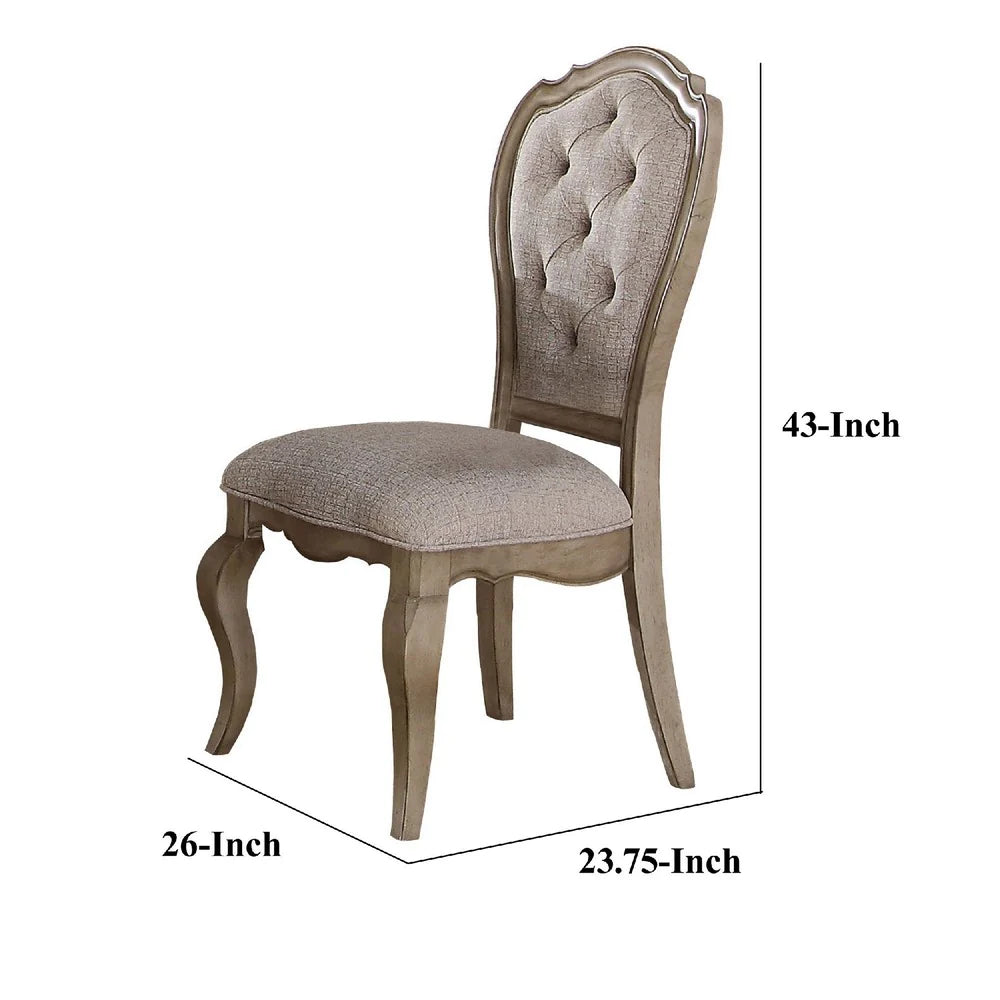Fabric Upholstered Side Chair With Button Tufting Back, Beige And Gray, Set Of Two - BM191313