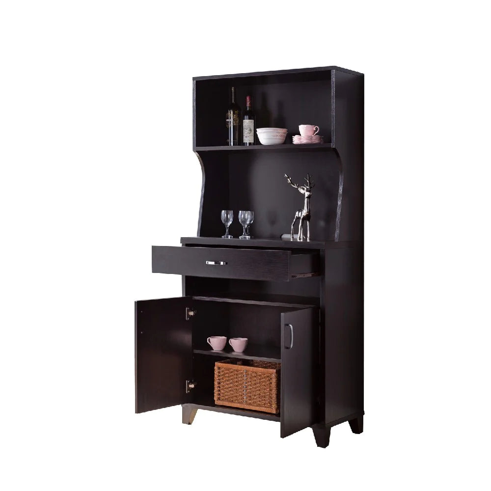 Wooden 2 Door Bakers Cabinet With 3 Open Shelves And 1 Drawer In Brown - BM204153