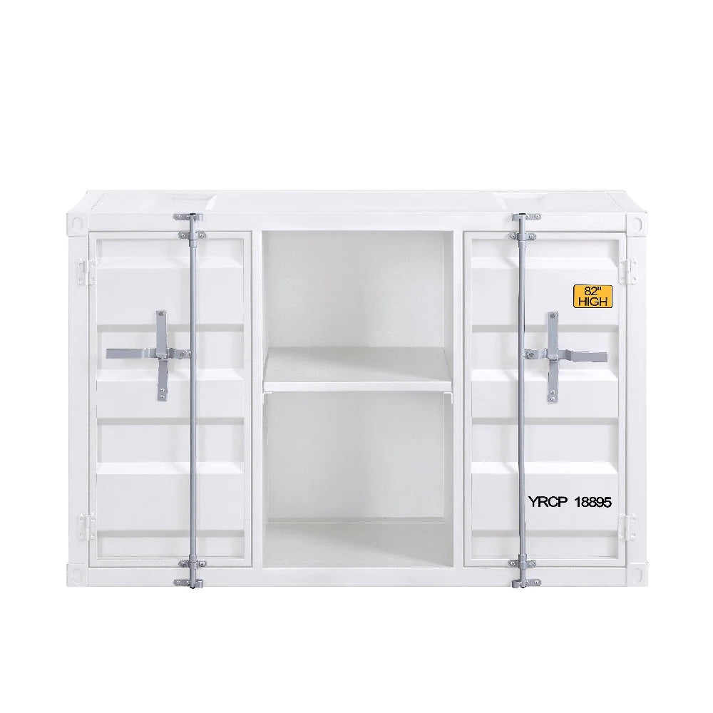 Industrial Metal Server With 2 Door Cabinet And 2 Open Shelves, White - BM204486