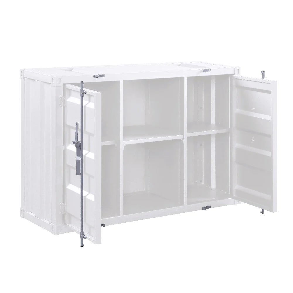 Industrial Metal Server With 2 Door Cabinet And 2 Open Shelves, White - BM204486
