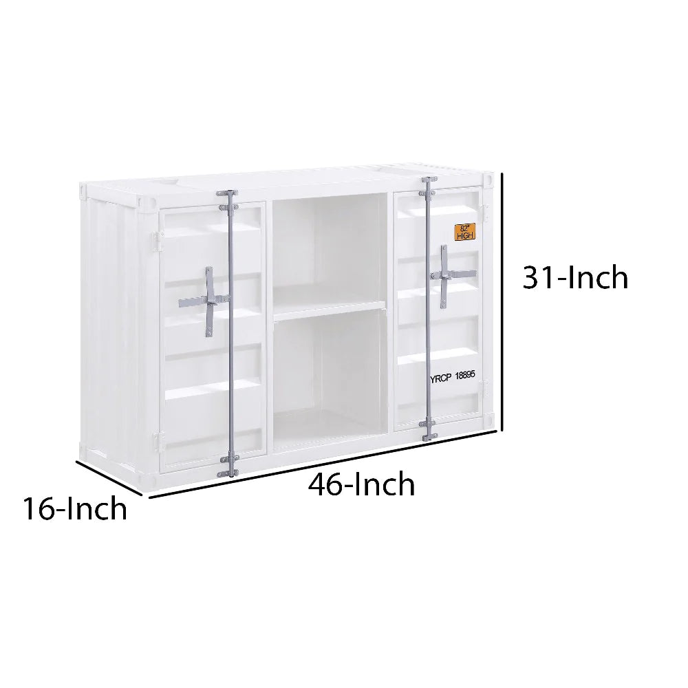 Industrial Metal Server With 2 Door Cabinet And 2 Open Shelves, White - BM204486