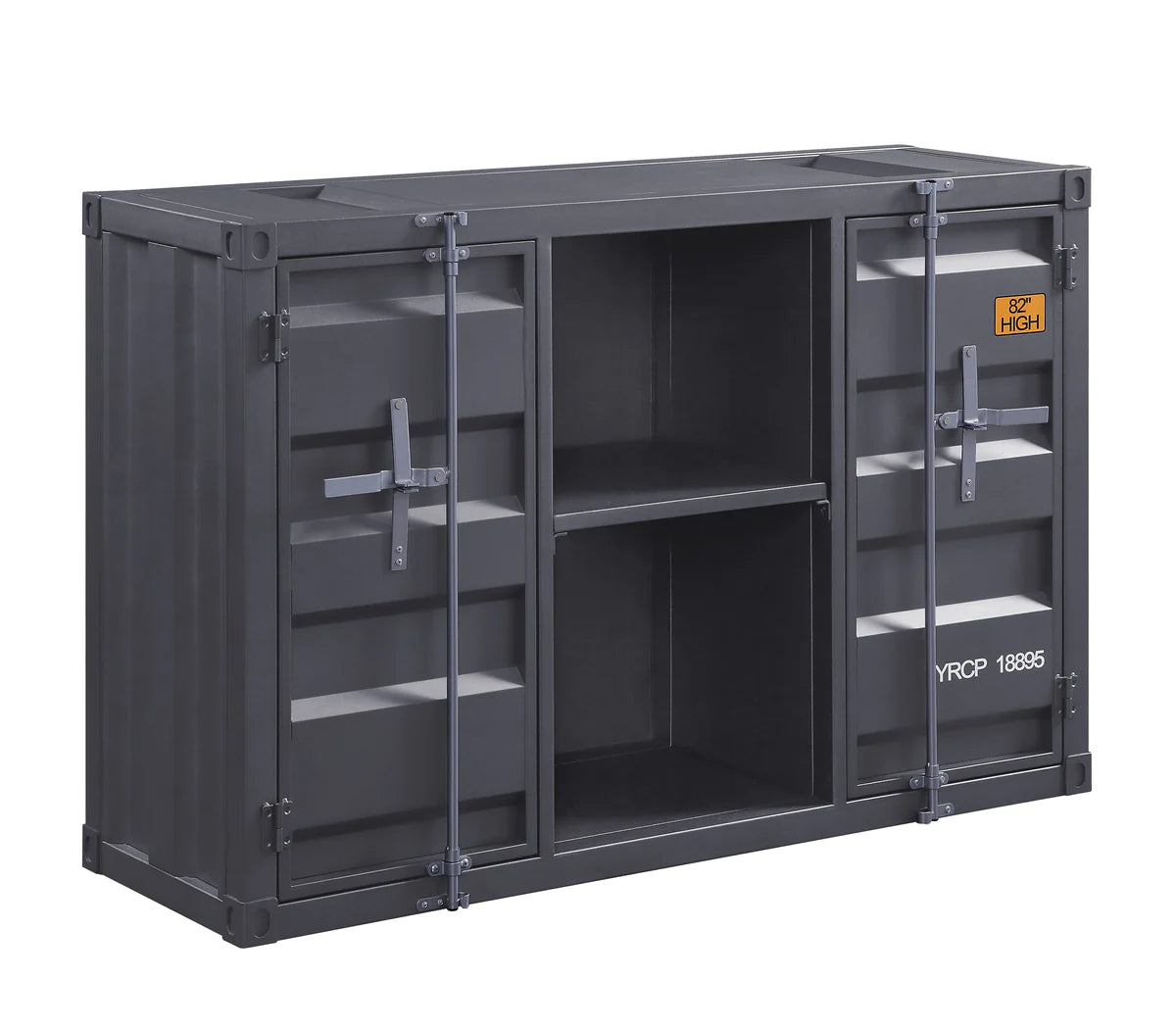 Industrial Metal Server With 2 Door Cabinet And 2 Open Shelves, Gray - BM204491