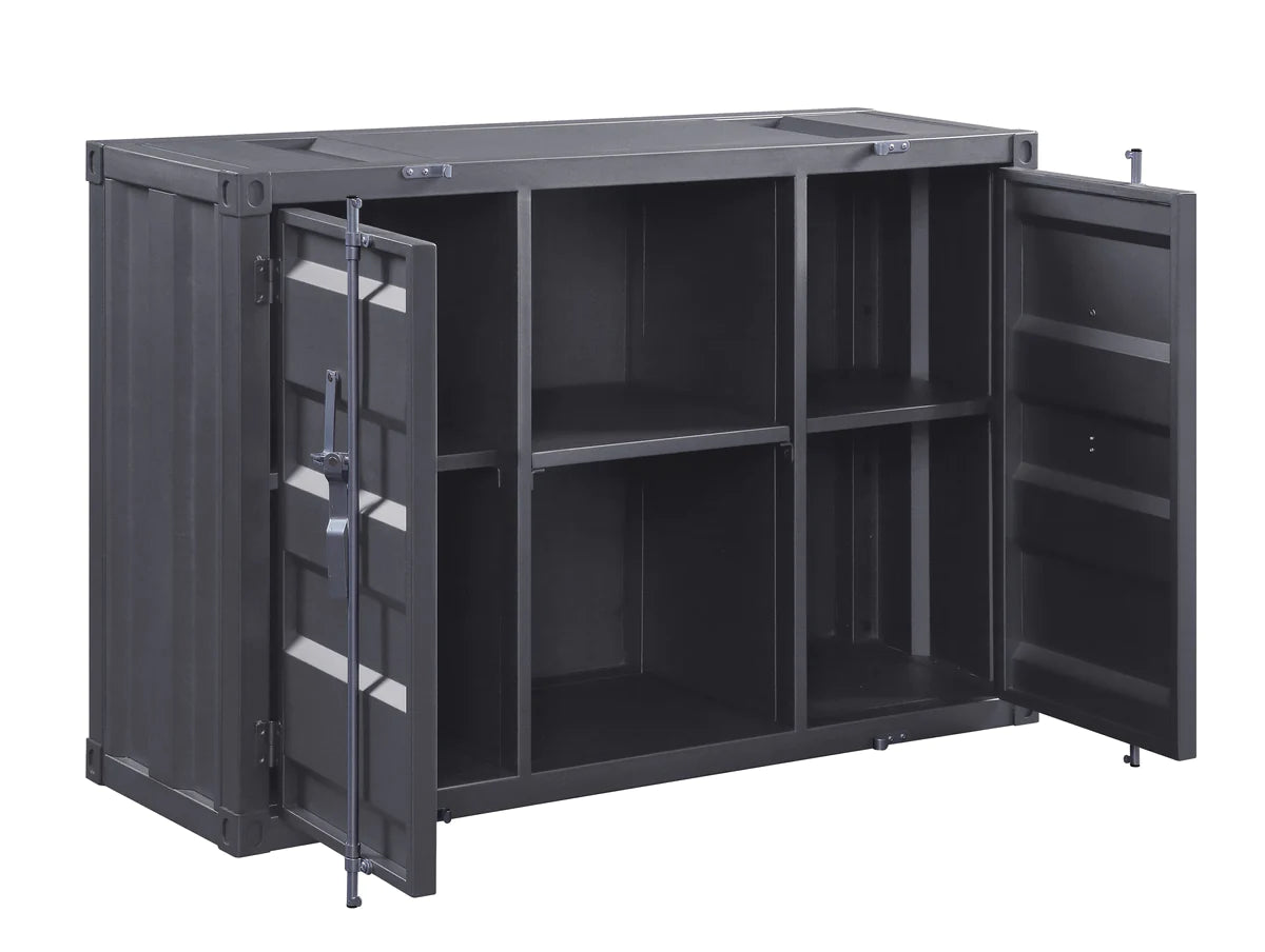 Industrial Metal Server With 2 Door Cabinet And 2 Open Shelves, Gray - BM204491