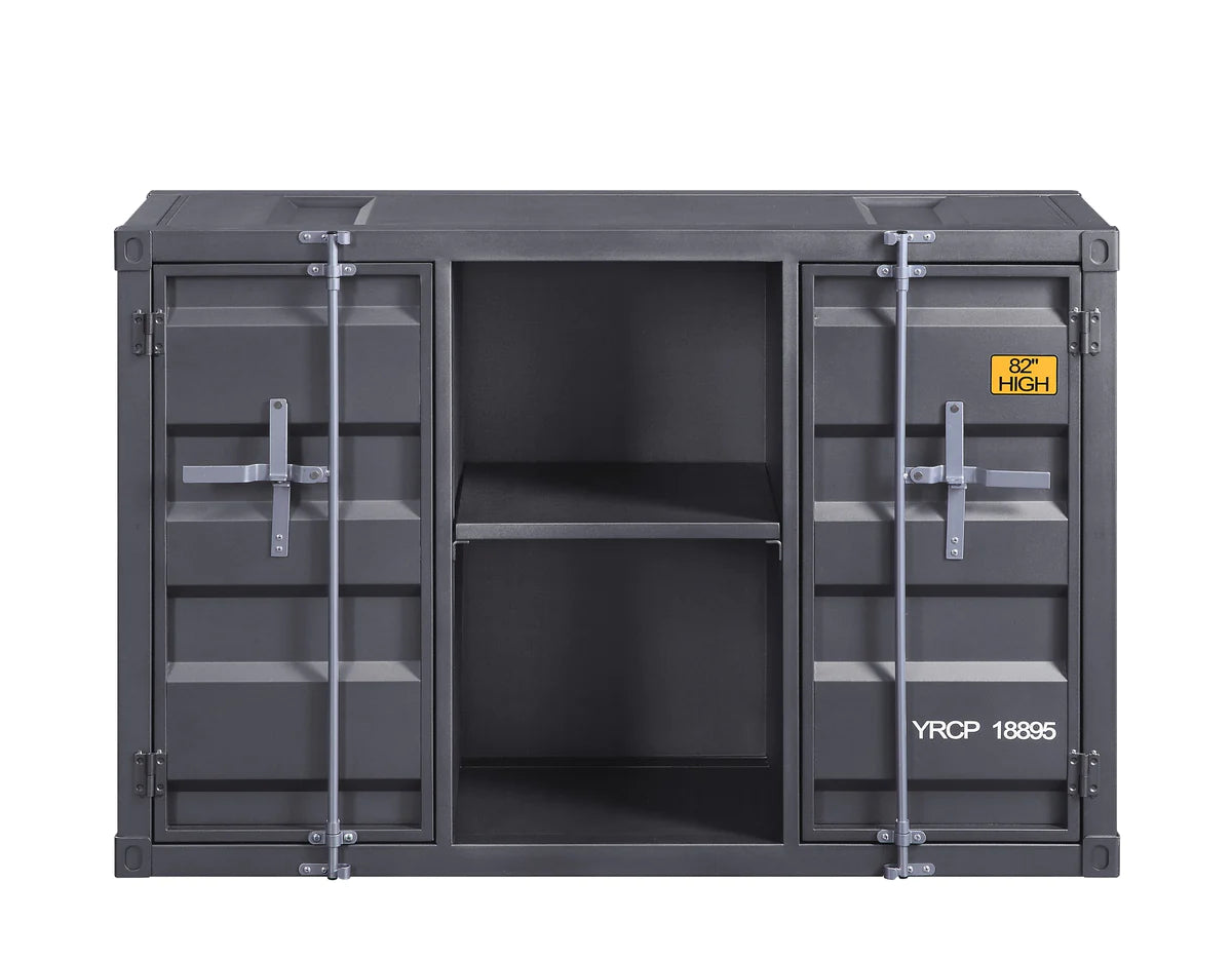 Industrial Metal Server With 2 Door Cabinet And 2 Open Shelves, Gray - BM204491