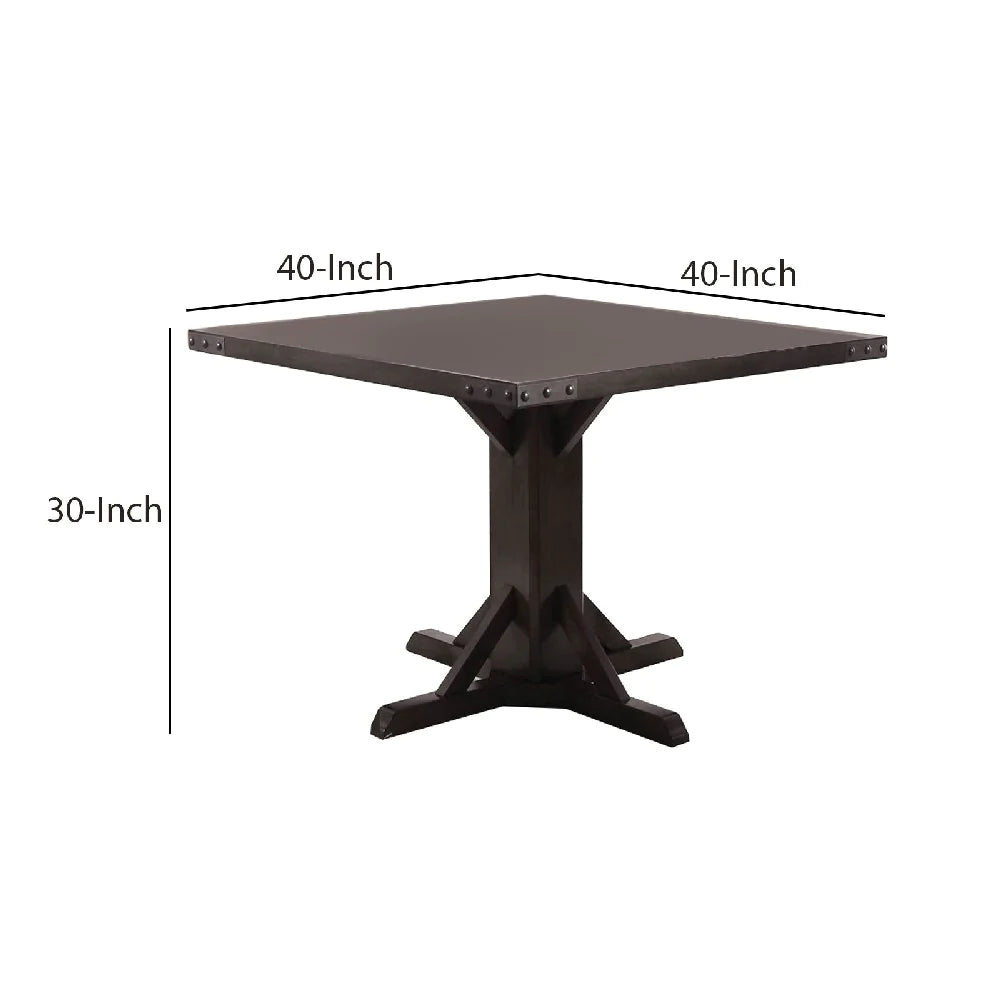 Square Wooden Dining Table With Pedestal Base And Metal Accents In Brown - BM206235