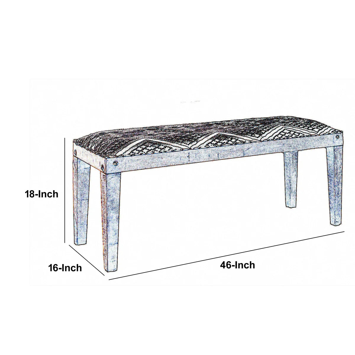 Fabric Upholstered Wooden Bench With Tapered Legs, Brown And Blue - BM206488