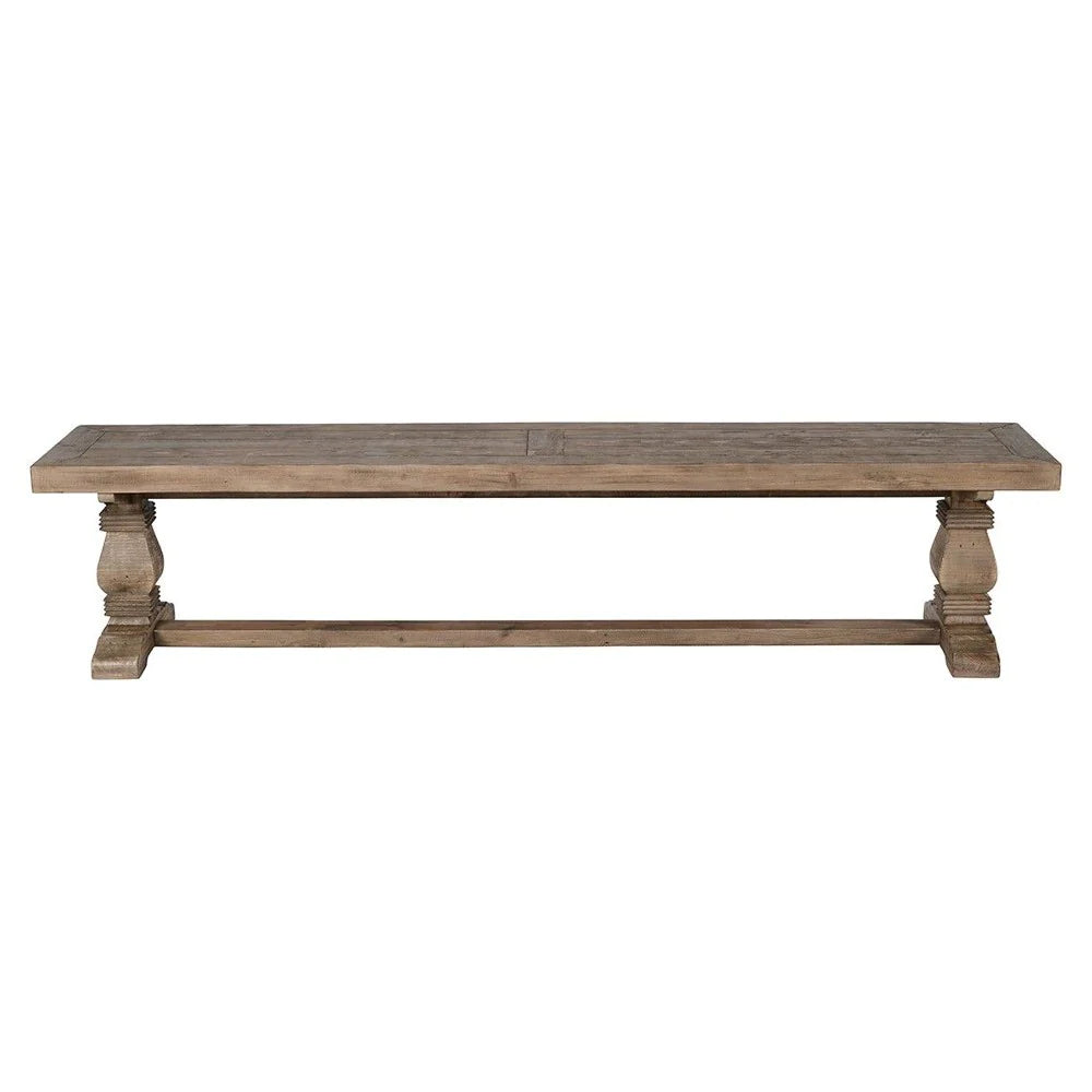Rectangular Reclaimed Wood Bench With Trestle Base, Weathered Brown - BM210353
