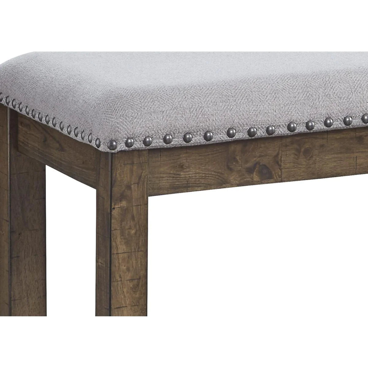 Nailhead Trim Wooden Dining Bench With Fabric Upholstery In Brown And Gray - BM213393