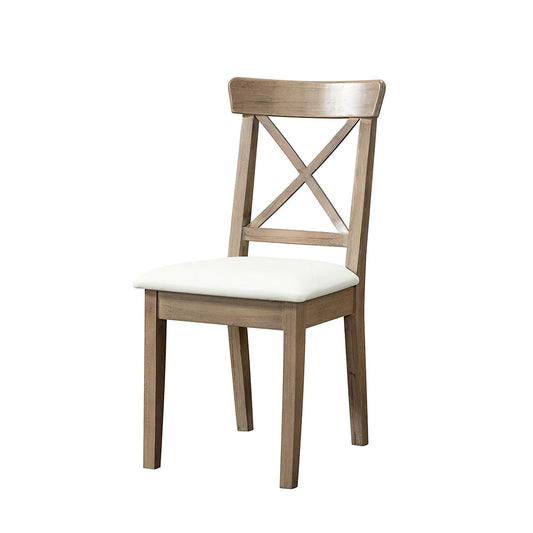 Wooden Dining Chair With Leatherette Seat, Set Of 2, Brown And White - BM214744