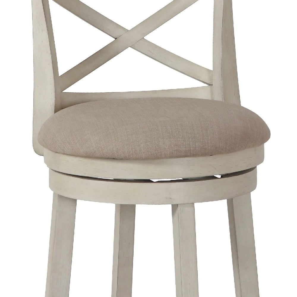 Curved X Shaped Back Swivel Counter Stool With Fabric Padded Seating, White - BM218146