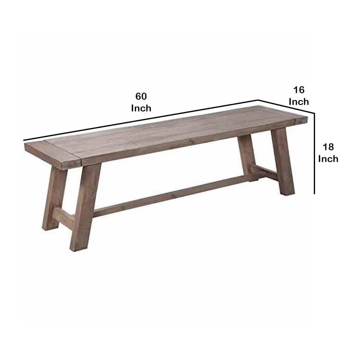 Farmhouse Wooden Dining Bench With Grain Details And Plank Top, Brown - BM220511