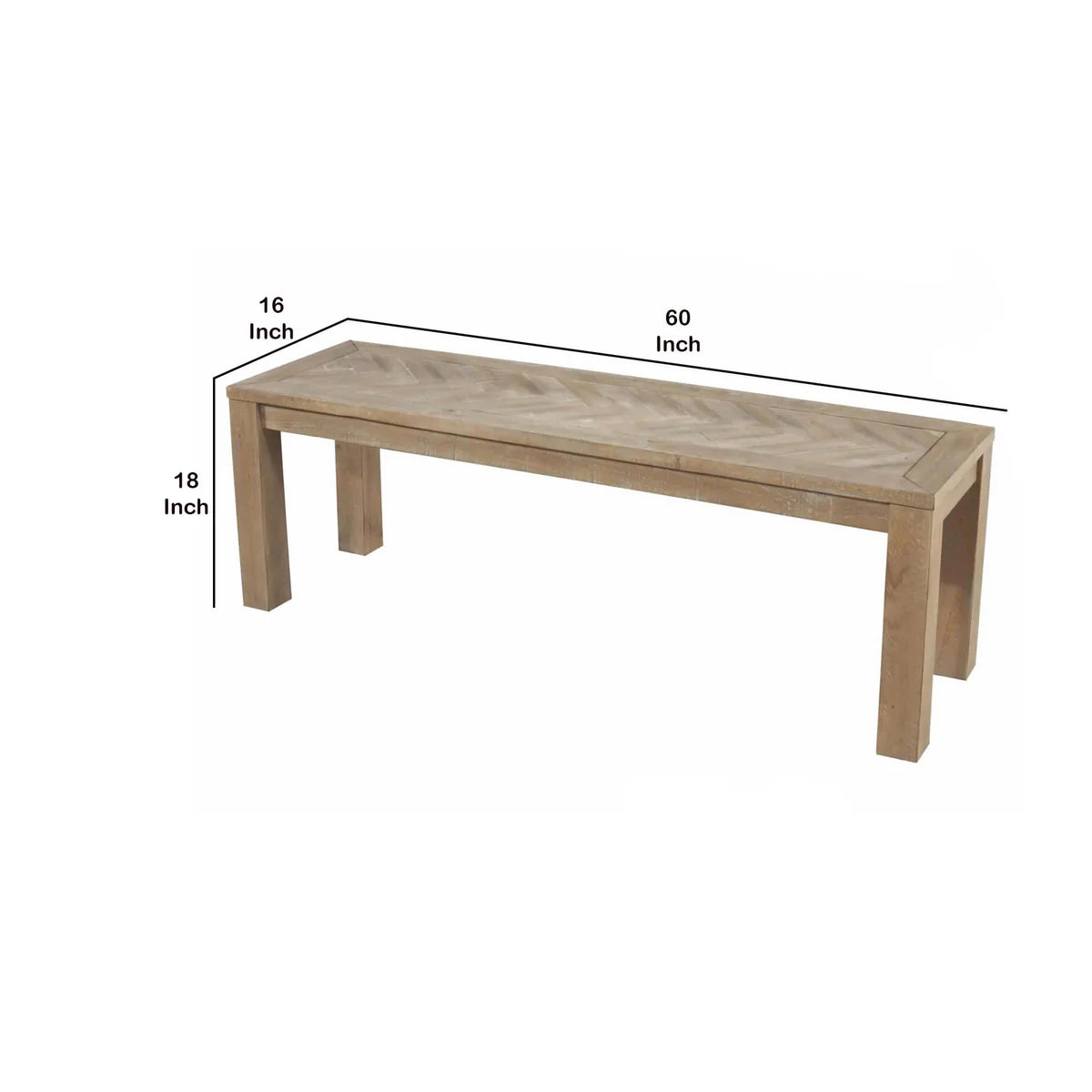 Rectangular Wooden Dining Bench With Block Legs, Weathered Brown - BM222468