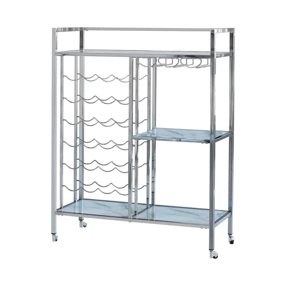 Metal Serving Cart With Wine And Stemware Rack, Silver - BM230344