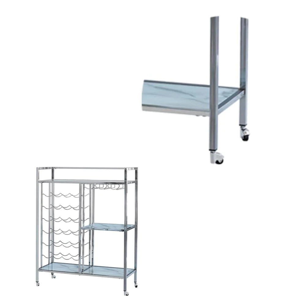 Metal Serving Cart With Wine And Stemware Rack, Silver - BM230344