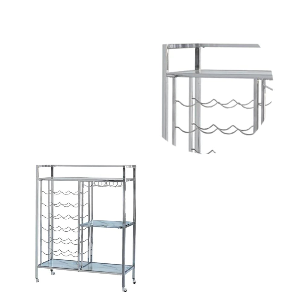 Metal Serving Cart With Wine And Stemware Rack, Silver - BM230344