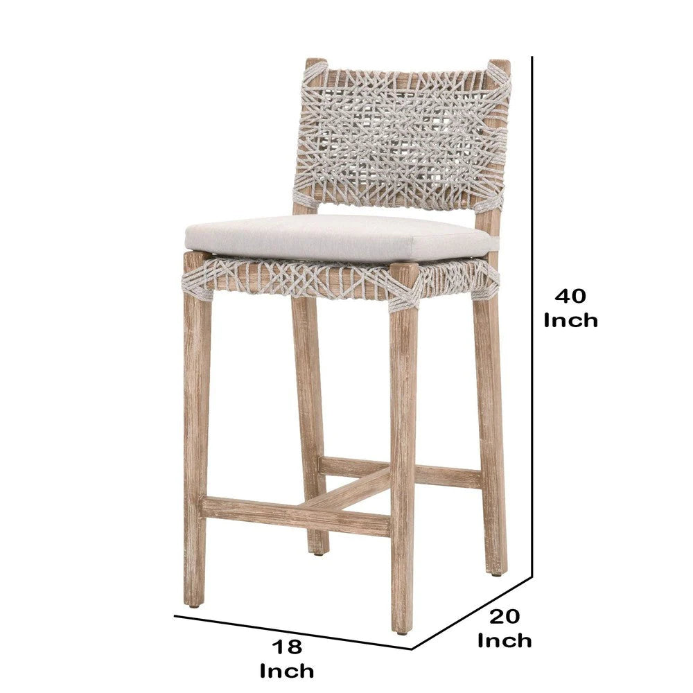 Interwined Rope Design Counter Stool With Removable Seat Cushion, Gray - BM231091
