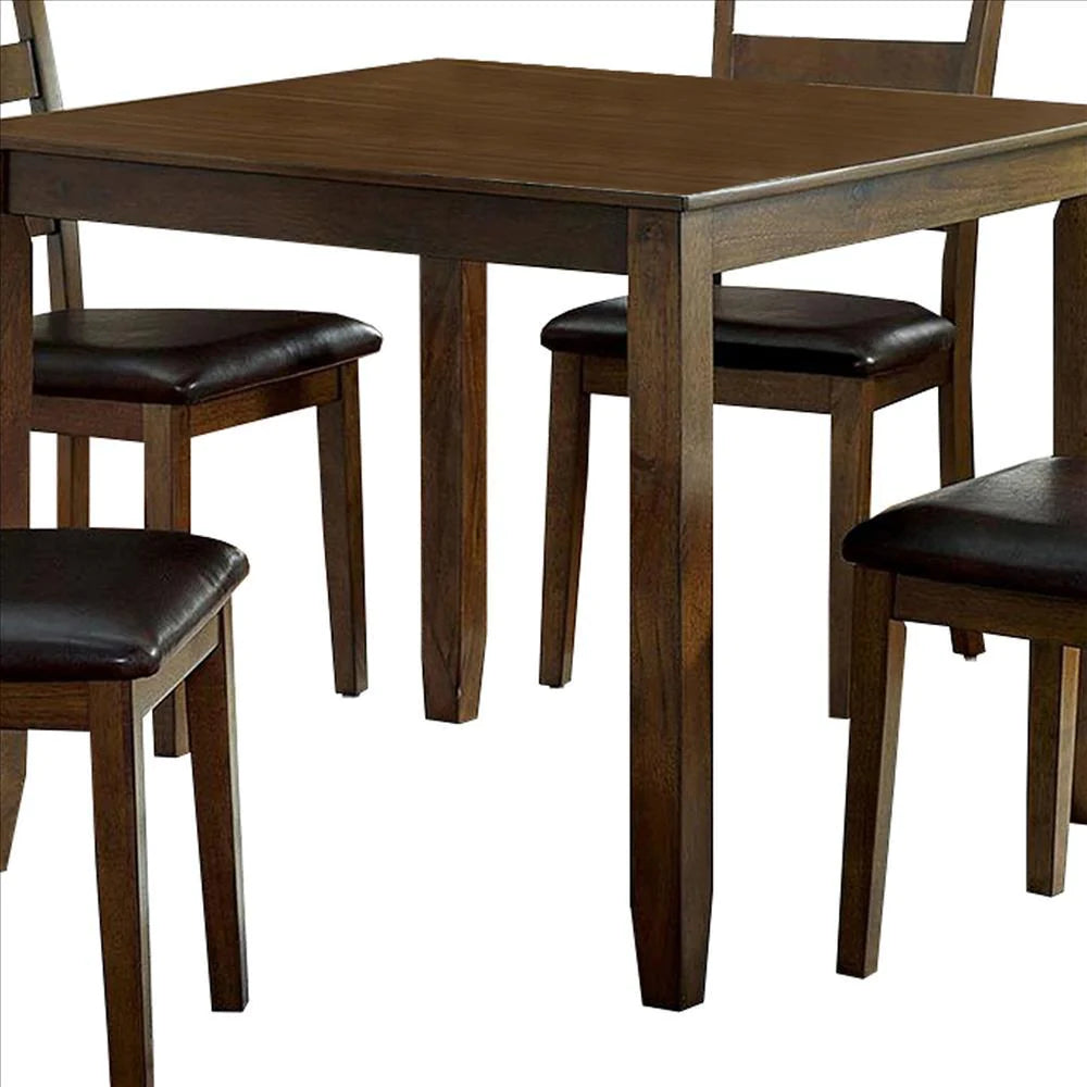 5 Piece Dining Table Set With Leatherette Seating, Brown - BM239827