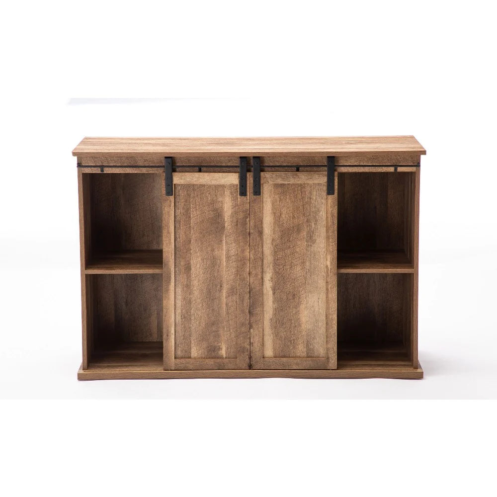 Rustic Media Cabinet With Barn Door And Open Storage, Natural - BM240807