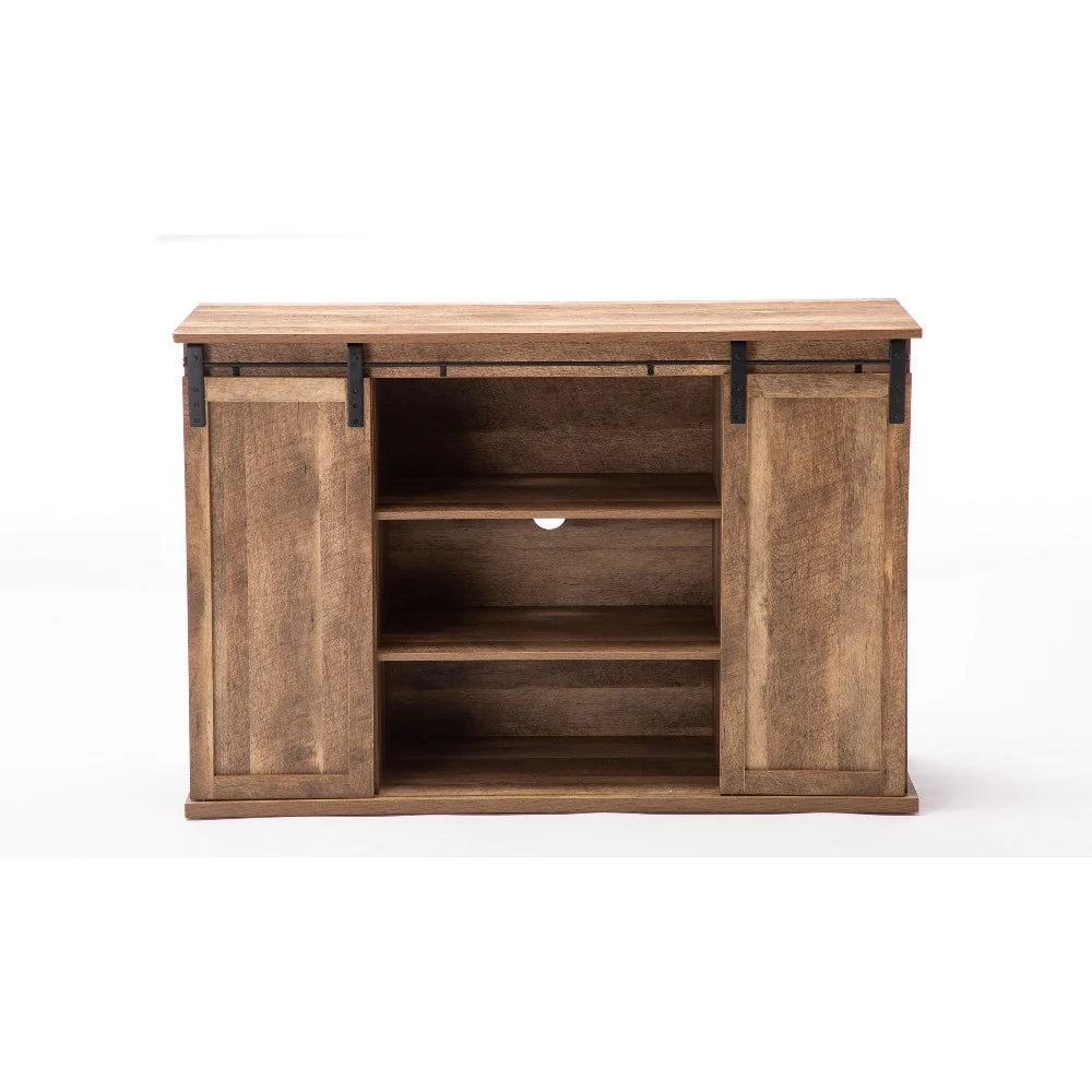 Rustic Media Cabinet With Barn Door And Open Storage, Natural - BM240807