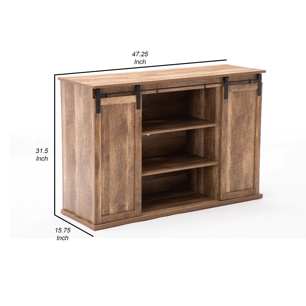 Rustic Media Cabinet With Barn Door And Open Storage, Natural - BM240807