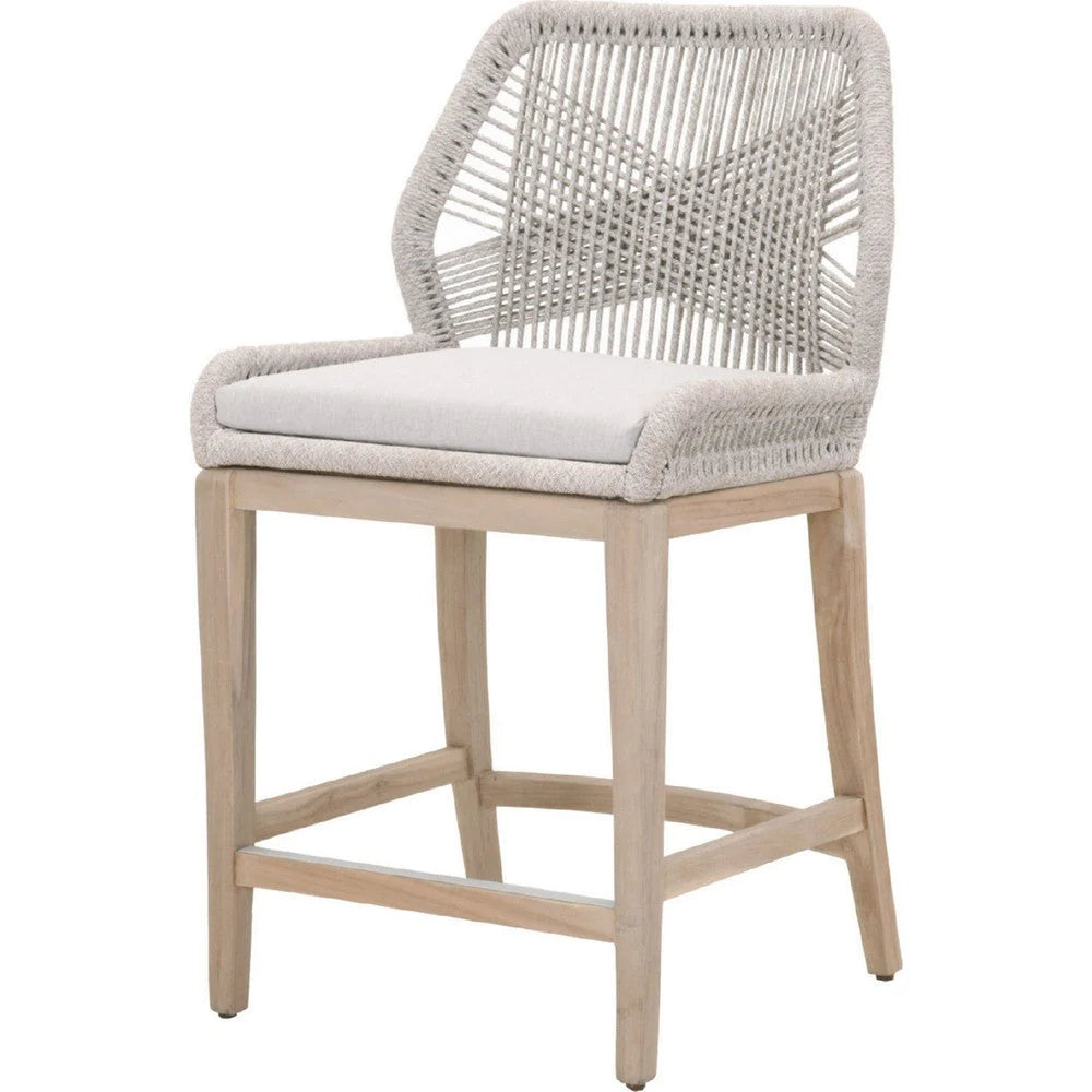 Counter Stool With Rope Back And Wooden Legs, Gray And Brown - BM241888