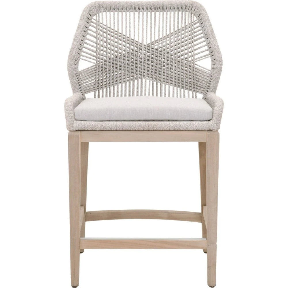 Counter Stool With Rope Back And Wooden Legs, Gray And Brown - BM241888