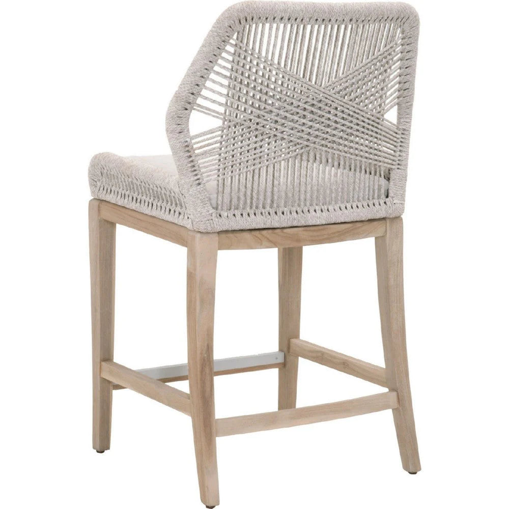 Counter Stool With Rope Back And Wooden Legs, Gray And Brown - BM241888