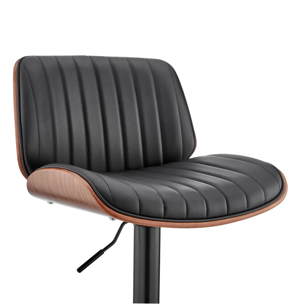 Swivel Barstool With Channel Tufted Leatherette Seat, Black - BM248221