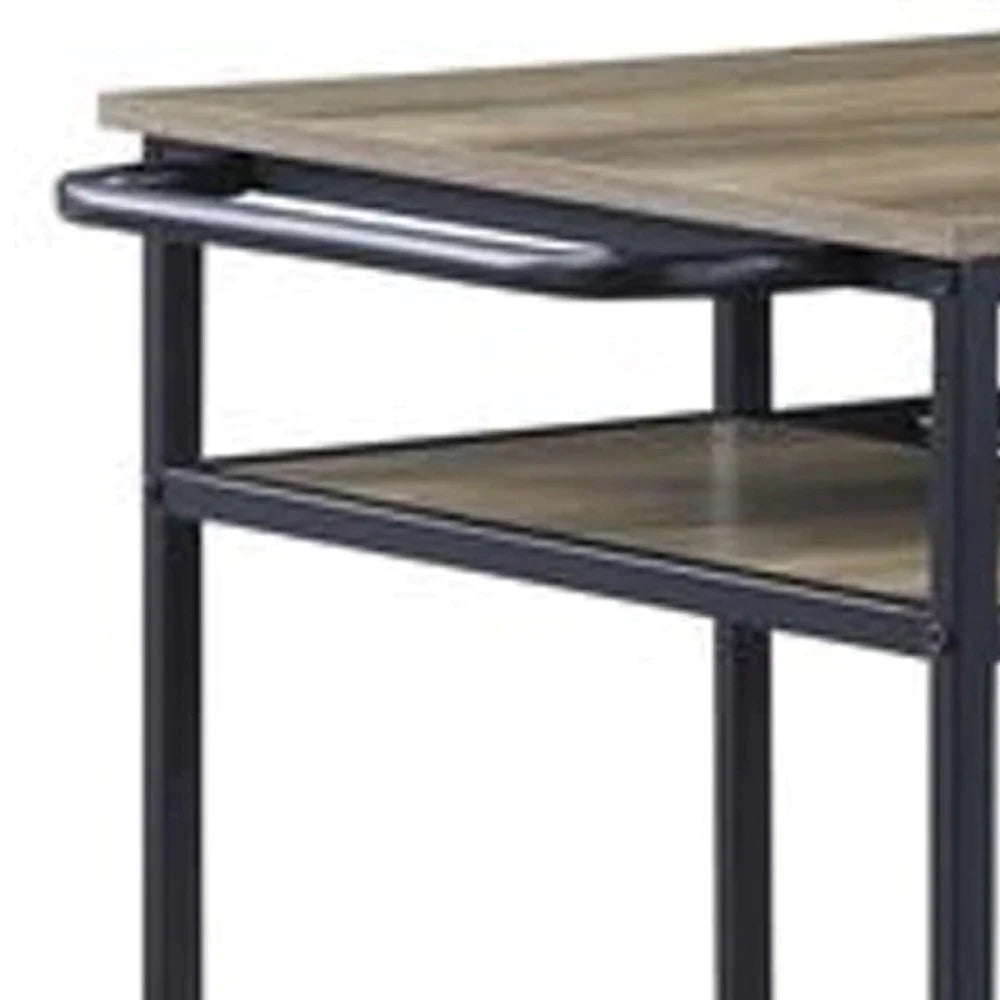 Kitchen Island With Slatted And Bottom Shelves, Oak Brown - BM269086