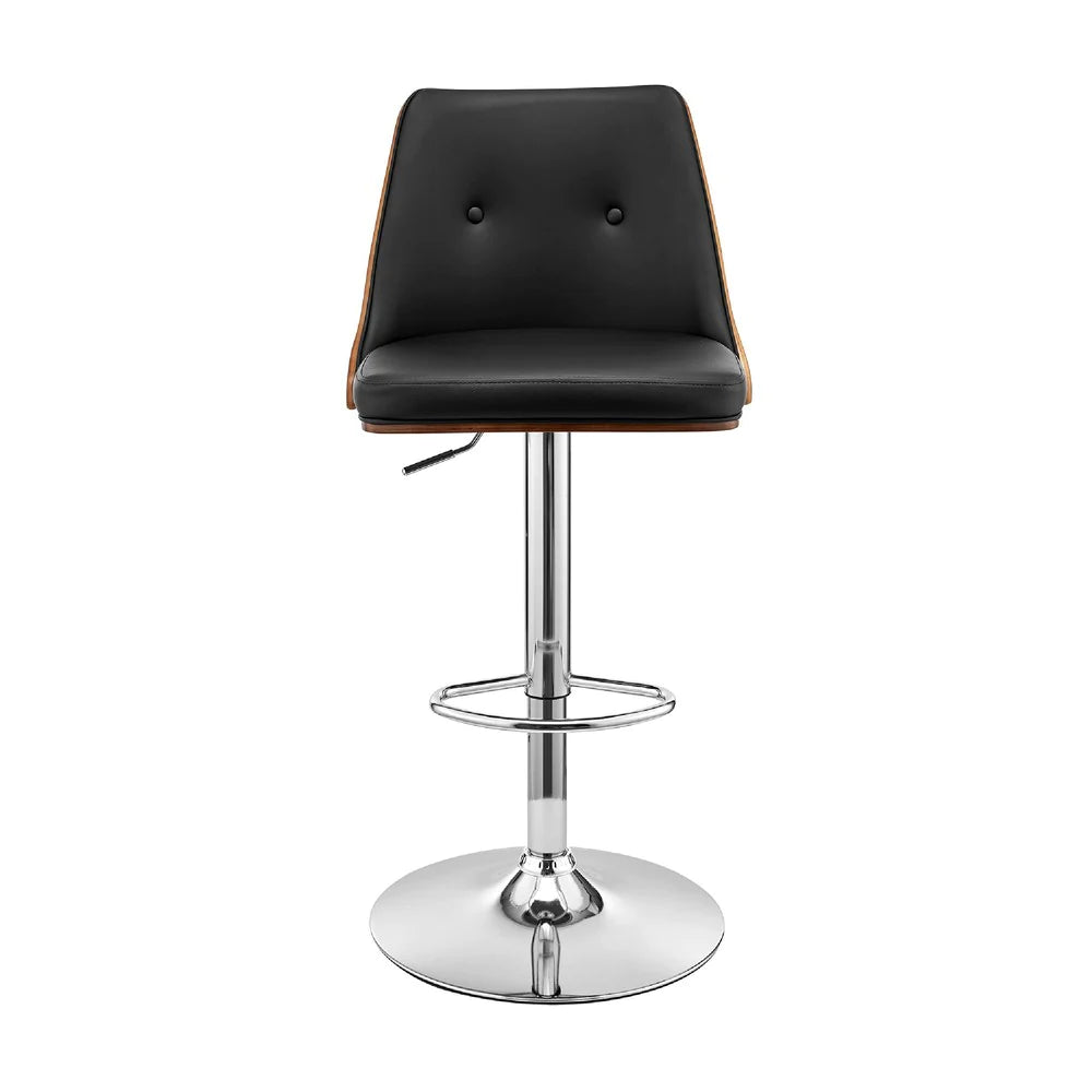 Adjustable Barstool With Faux Leather And Wooden Backing, Black And Brown - BM270018