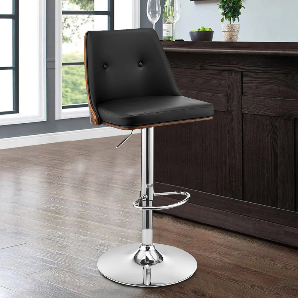 Adjustable Barstool With Faux Leather And Wooden Backing, Black And Brown - BM270018