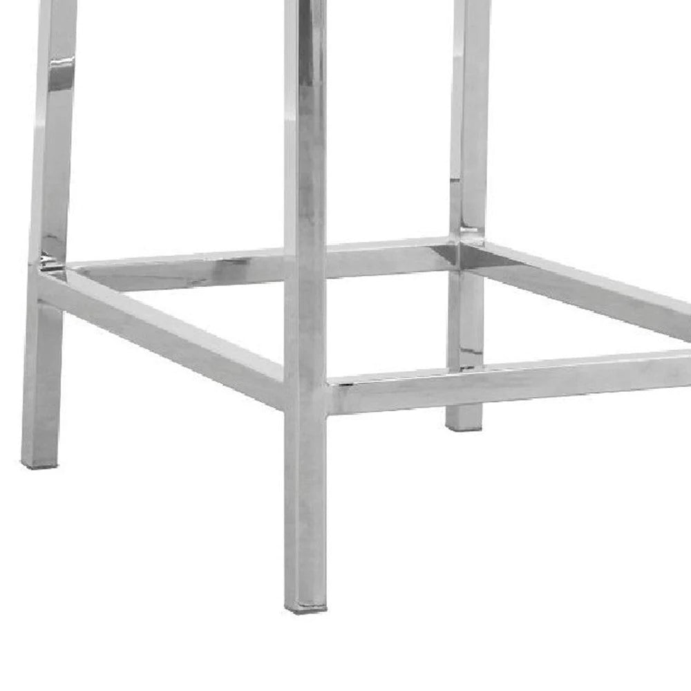 Eun 26 Inch Vegan Faux Leather Counter Stool, Chrome Legs, Set Of 2, Brown - BM273665