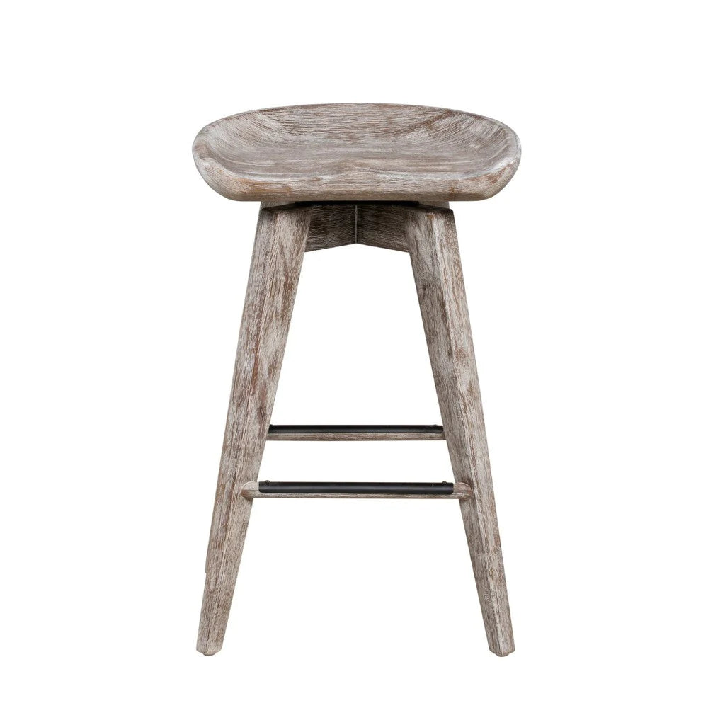 Esme 24 Inch Swivel Counter Stool, Contour Seat, Wood, Wire Brushed White - BM274305