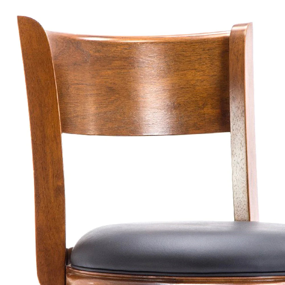 Pal 24 Inch Swivel Counter Stool, Solid Wood, Bonded Leather, Walnut Brown - BM274333