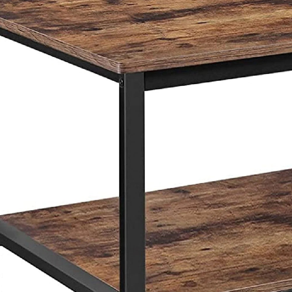 Hugh 47 Inch Wood Kitchen Island, Slatted Metal Shelf, Rustic Brown, Black - BM274770