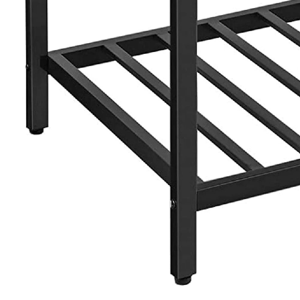 Hugh 47 Inch Wood Kitchen Island, Slatted Metal Shelf, Rustic Brown, Black - BM274770