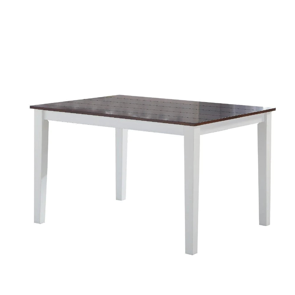48 Inch Wood Dining Table, Plank Top, 4 Seater, White, Walnut Brown - BM275089