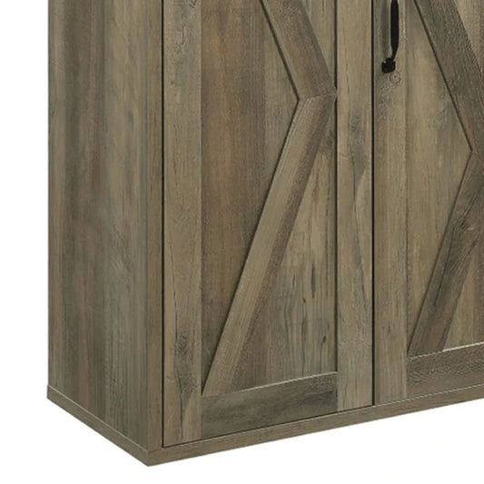 39 Inch Wood Sideboard Buffet Cabinet, 3 Barn Style Doors, Rustic Oak - BM275730