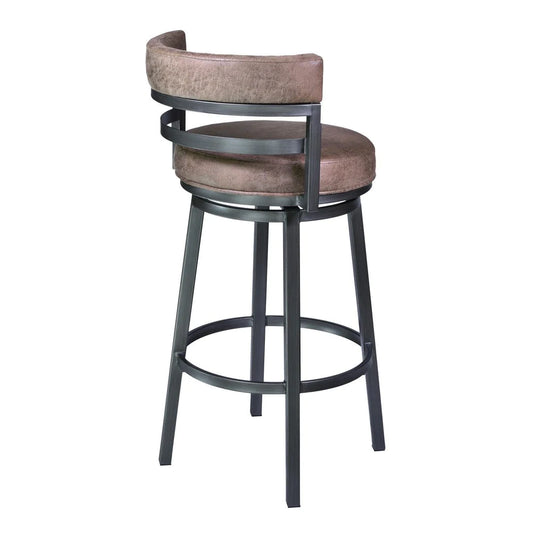 Eva 30 Inch Swivel Bar Stool, Vegan Leather, Curved Back, Washed Brown - BM282061