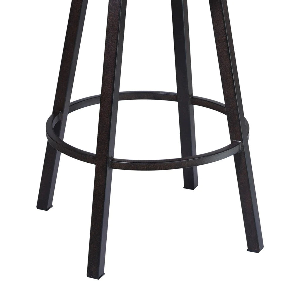 Eva 30 Inch Swivel Bar Stool, Vegan Leather, Curved Back, Auburn Brown - BM282063