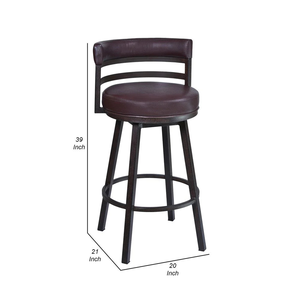 Eva 30 Inch Swivel Bar Stool, Vegan Leather, Curved Back, Auburn Brown - BM282063