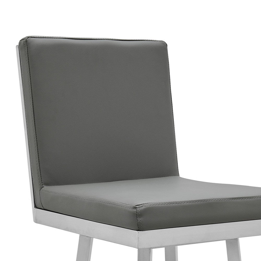 Kim 26 Inch Modern Vegan Leather Counter Stool, Swivel, Metal Legs, Gray - BM282693