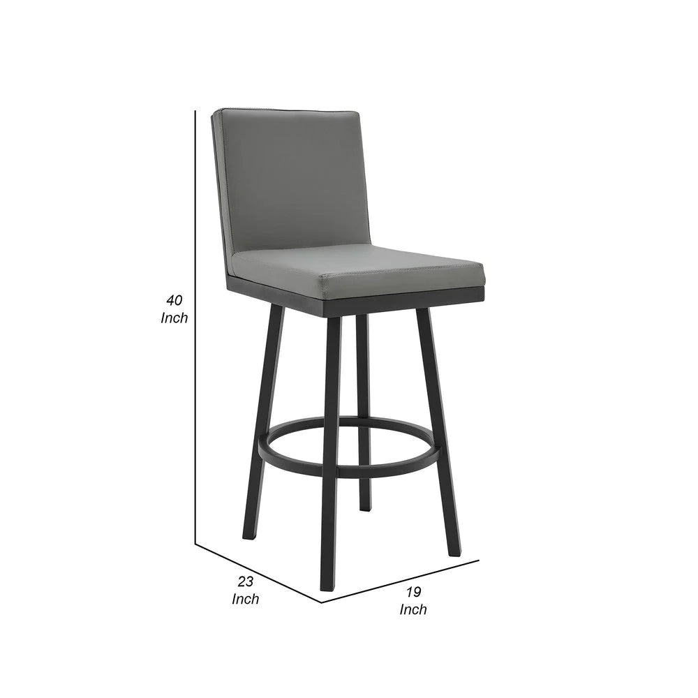 Kim 26 Inch Vegan Leather Counter Stool, Swivel, Metal Legs, Gray, Black - BM282695