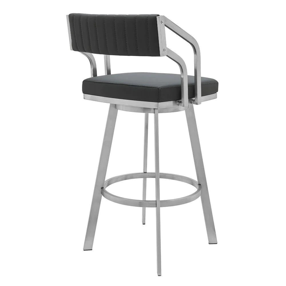 Blake 26 Inch Modern Vegan Faux Leather Counter Stool, Swivel, Tufted, Gray - BM282697