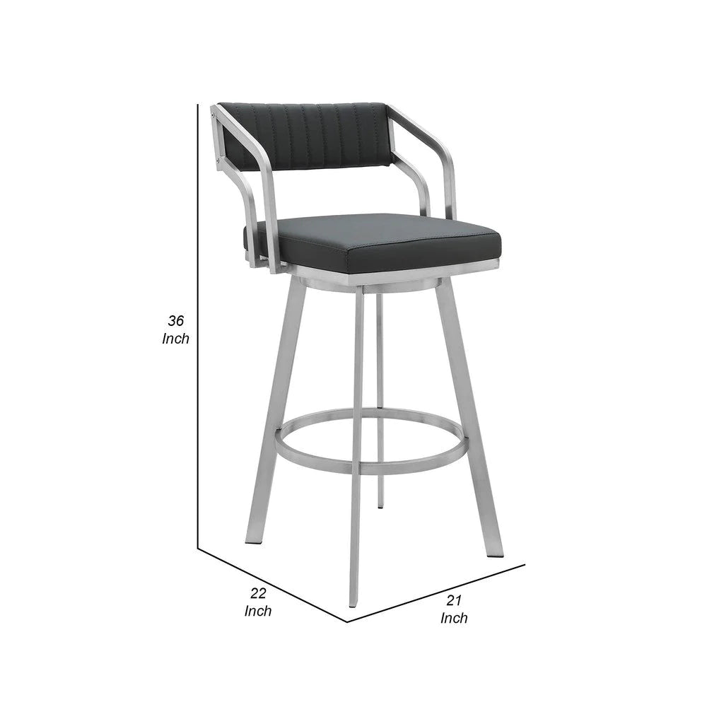 Blake 26 Inch Modern Vegan Faux Leather Counter Stool, Swivel, Tufted, Gray - BM282697